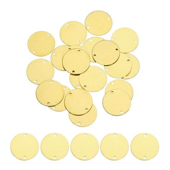 Uxcell 20pcs Brass Round Stamping Blank DIY Label Tags 15mm for Craft, Pendant Decoration, 1.2mm Double Hole