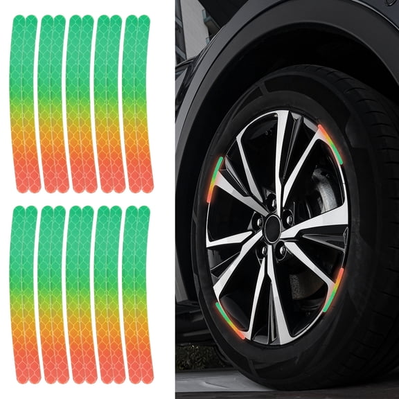 Uxcell 20pcs Car Wheel Reflective Decorative Strip Night Safety Warning Stickers (Bright Green)- Warning & Decoration, for Generally Cars Trucks Motors Bicycles, Self Adhesive