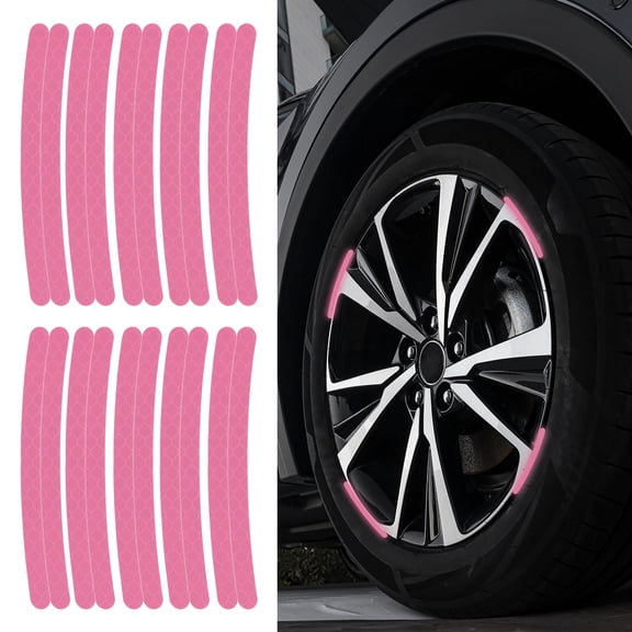 Uxcell 20pcs Car Wheel Reflective Decorative Strip Night Safety Warning Stickers (Pink)- Warning & Decoration, for Generally Cars Trucks Motors Bicycles, Self Adhesive