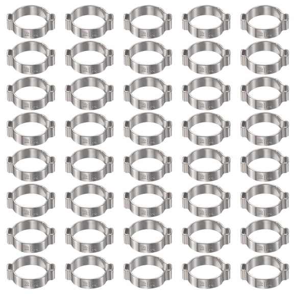 Uxcell 20pcs Double Ear Hose Clamp 18-21 mm 304 Stainless Steel Hose Clamp Double Ear O Clips Crimp Rings for Fuel Line Pipe Tube Fitting Connections, Silver