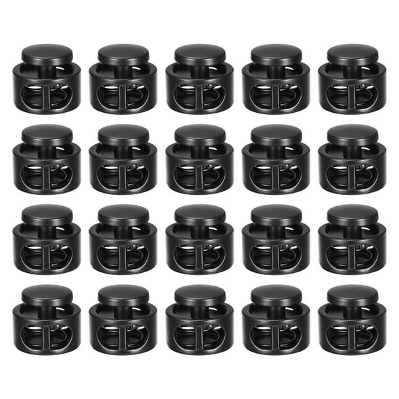 Uxcell 20pcs Double Hole Cord Locks End Fastener Slider for Drawstrings Shoelaces Backpacks Clothes, Black Matte