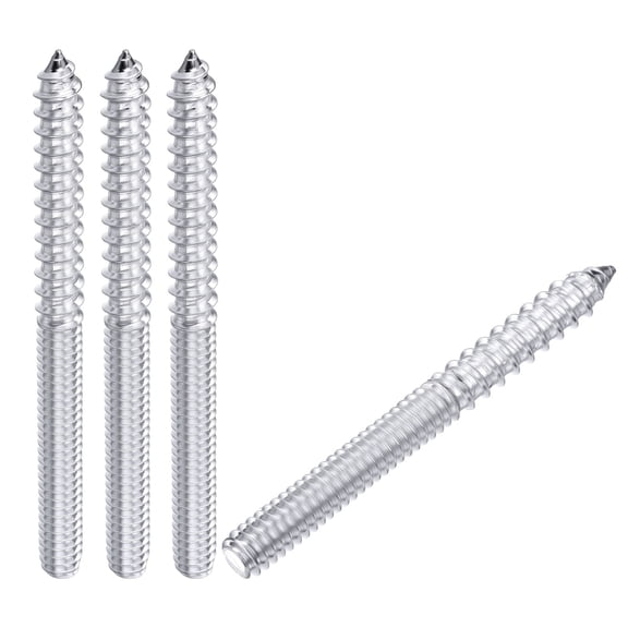 Uxcell 20pcs Hanger Bolts - [1/4"-20x2-1/2"] Double Headed Wood Dowel Self Tapping Screws for Wood Furniture Assembly, Dual Ended Thread Rod Joint Blots, Silvery Zinc Coating