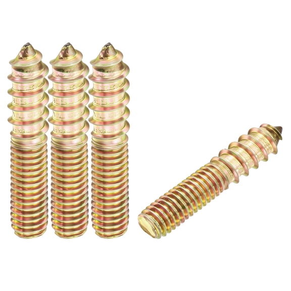 Uxcell 20pcs Hanger Bolts - [3/8"-16x2"] Double Headed Wood Dowel Self Tapping Screws for Wood Furniture Assembly & Repair, Dual Ended Thread Rod Joint Blots, Colored Zinc Coating