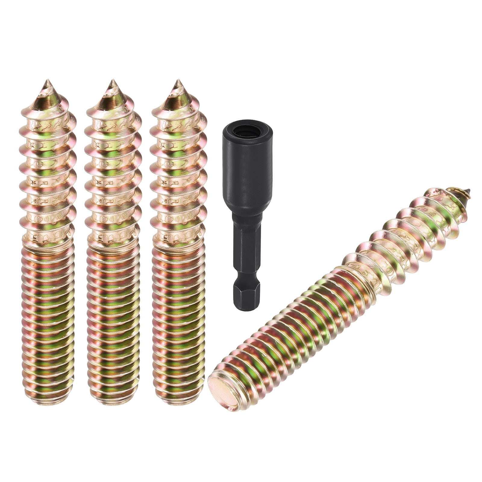 Uxcell 20pcs Hanger Bolts with Driver - [5/16"-18x2"] Double Headed Wood Dowel Self Tapping Screw Set for Furniture Repair, Dual Ended Thread Rod Joint Blot, Colored Zinc Coating