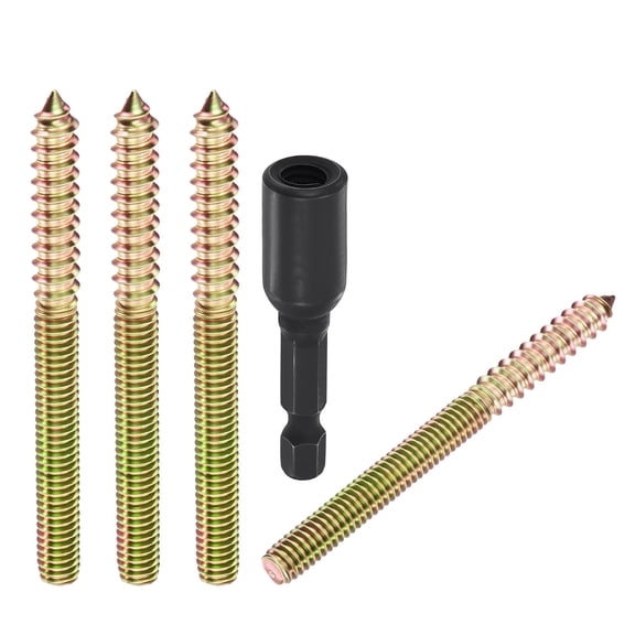 Uxcell 20pcs Hanger Bolts with Driver - [5/16"-18x3-1/2"] Double Headed Wood Dowel Self Tapping Screw Set for Repair, Dual Ended Thread Rod Joint Blot, Colored Zinc Coating