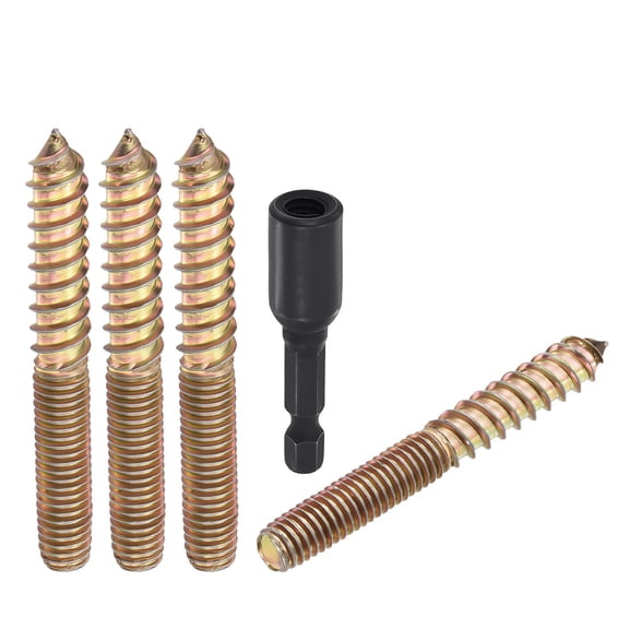 Uxcell 20pcs Hanger Bolts with Driver - [M8-1.25x65] Double Headed Wood Dowel Self Tapping Screw Set for Furniture Repair, Dual Ended Thread Rod Joint Blot, Colored Zinc Coating