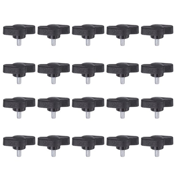 Uxcell 20pcs M4 x 6mm Male Thread Tee Wing Knobs Thumb Screw Clamping Knobs Grip Black