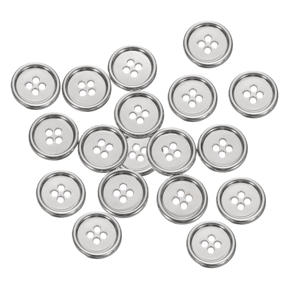 Uxcell 20pcs Metal Sewing Button, 18mm 4-Hole Round Suit Shirts Coats Clothes Sewing Buttons for Decoration Craft, Silver