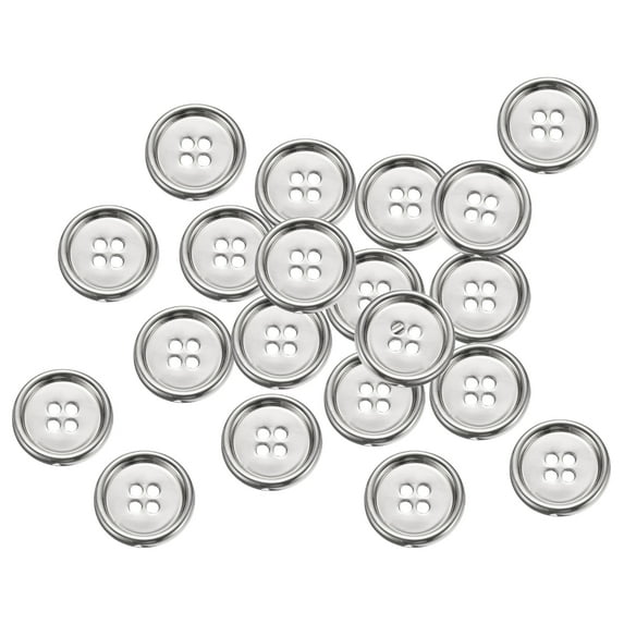 Uxcell 20pcs Metal Sewing Button, 20mm 4-Hole Round Suit Shirts Coats Clothes Sewing Buttons for Decoration Craft, Silver