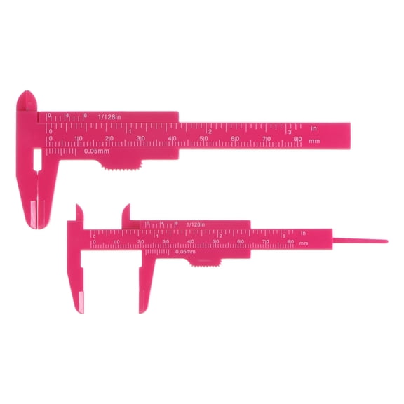 Uxcell 20pcs Mini Plastic Vernier Caliper 80mm/3" Double Scale Metric Inch Sliding Gauge Measuring Tool Ruler, Hot Pink