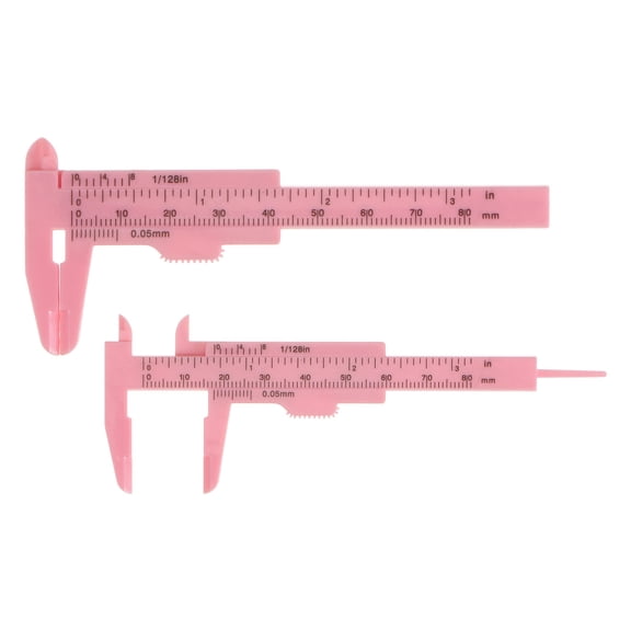 Uxcell 20pcs Mini Plastic Vernier Caliper 80mm/3" Double Scale Metric Inch Sliding Gauge Measuring Tool Ruler, Pink