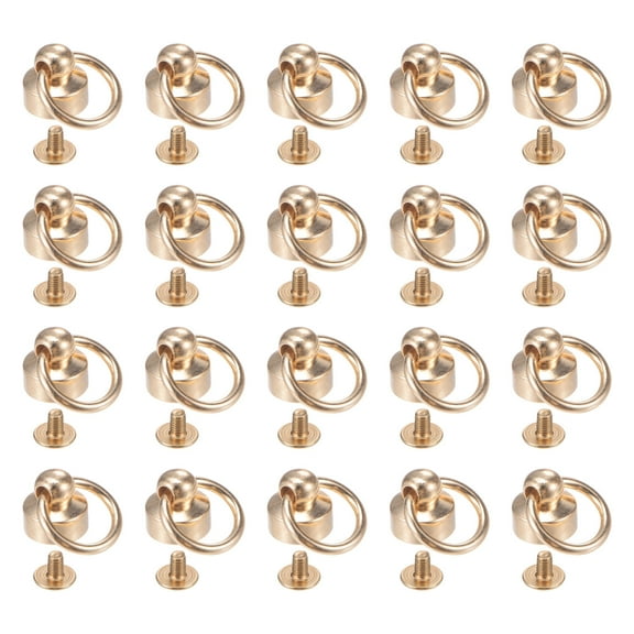 Uxcell 20pcs O Ring Brass Round Head Rivets Studs 8mm Metal Rivets Fasteners with Screw and Pull Ring, Gold Tone