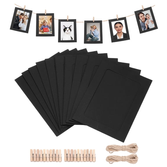 Uxcell 20pcs Paper Photo Frames Kit, 3.1 x 4.3" Black Cardboard Photo Display Banner with Clips and String, Picture Frame Hanging Display R for Wedding Birthday Party Wall Decor