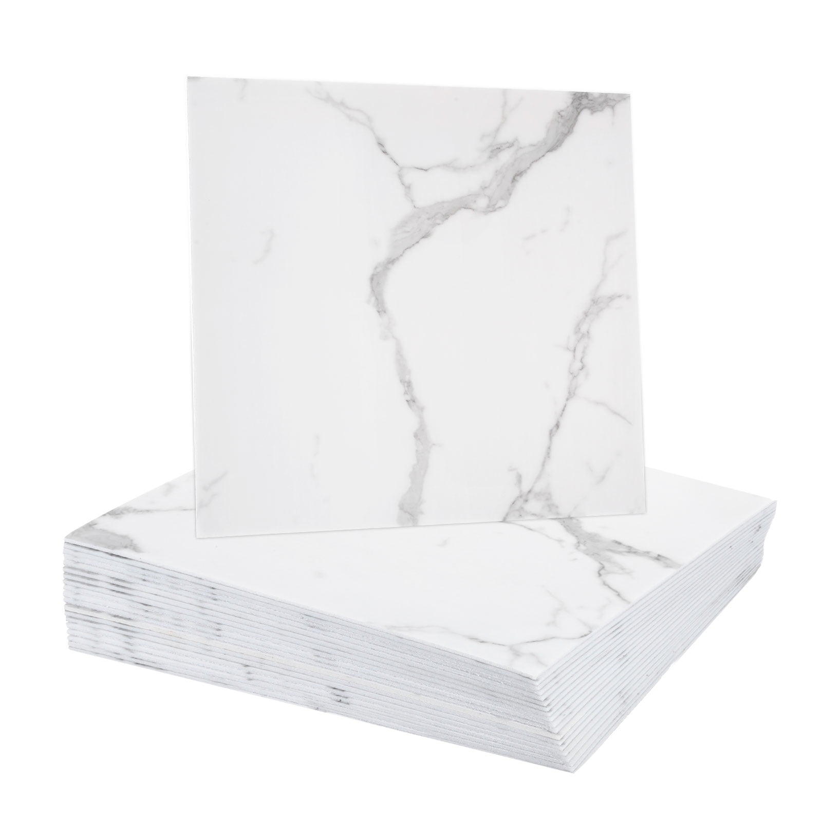 Uxcell 20Pcs Peel and Stick Marble Tiles, Waterproof Wall Panel Backsplash, 11.81"x11.81" Peel and Stick Shower Tiles for Bathroom, White with Grey Veins Design