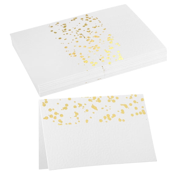 Uxcell 20pcs Place Cards, Line Border Printable Place Name Cards for Table Setting Wedding, White Golden Leaves