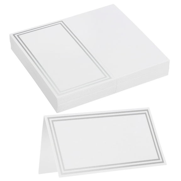 Uxcell 20pcs Place Cards, Line Border Printable Place Name Cards for Table Setting Wedding, White Silver Double Line