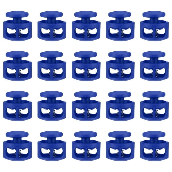 Uxcell 20pcs Plastic Cord Locks Double Hole Spring Toggle Stopper Clip Elastic Clasp Lock Fastener for Drawstring, Paracord, Blue
