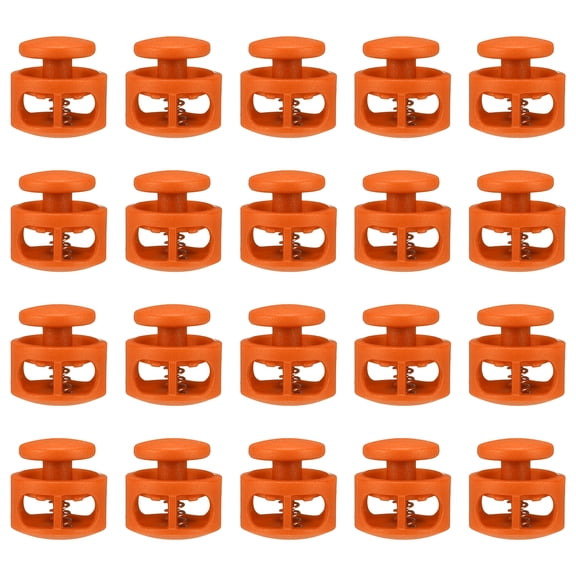 Uxcell 20pcs Plastic Cord Locks Double Hole Spring Toggle Stopper Clip Elastic Clasp Lock Fastener for Drawstring, Paracord, Orange