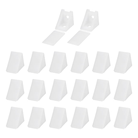 Uxcell 20pcs Plastic Corner Braces 17 x 20 x 20mm L-Shape 90 Degree Right Angle Brackets Corner Braces with Cover for Furniture Support Chairs Wood Shelf Cabinets Box, White