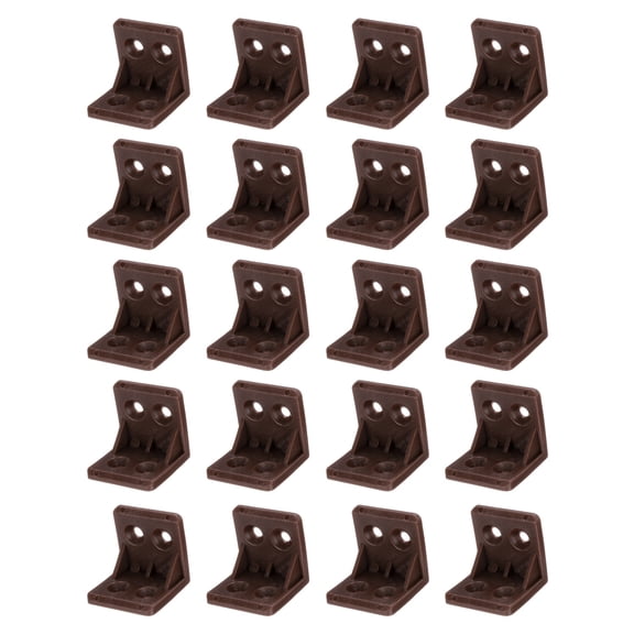 Uxcell 20pcs Plastic Corner Braces 28 x 27 x 27mm L-Shape 90 Degree Right Angle Brackets Corner Braces for Furniture Support Chairs Wood Shelf Cabinets Box, Dark Brown