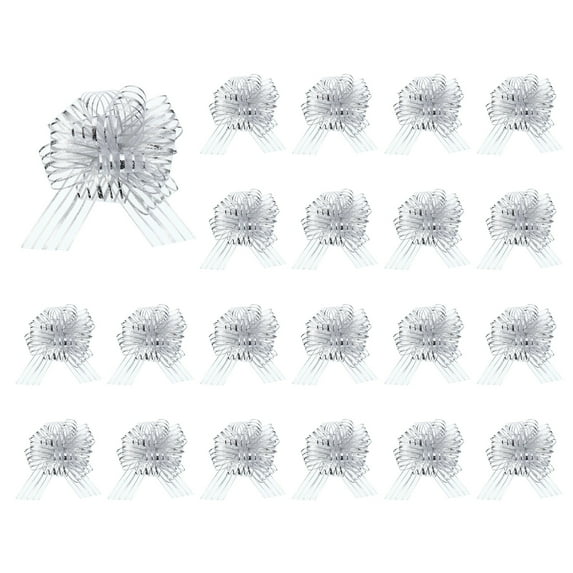 Uxcell 20pcs Pull Bows 6.3 Inches Wide Ribbon Gift Bow for Gift Wrapping Birthday Baskets Decoration Silver Tone