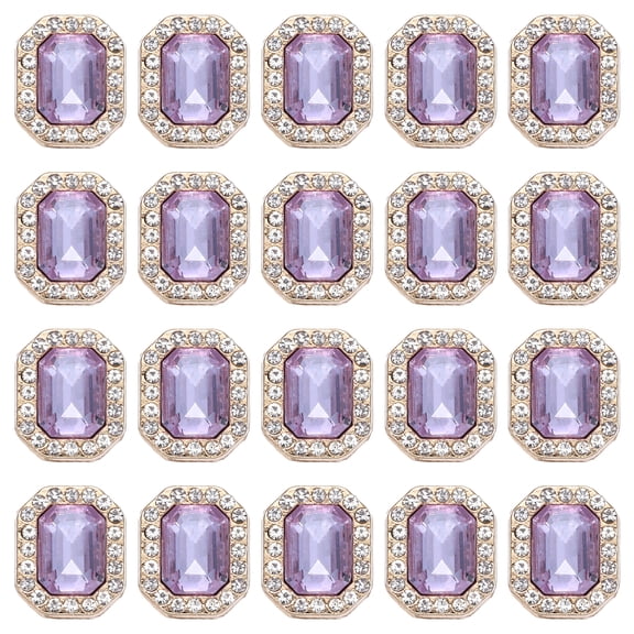 Uxcell 20pcs Rhinestone Buttons for Clothing, 0.5x0.4"(12x10mm) Rectangle Crystal Buttons Diamond Flowers Embellishments Sew on Bulk for Crafts DIY Sewing Jewelry Making, Light Purple