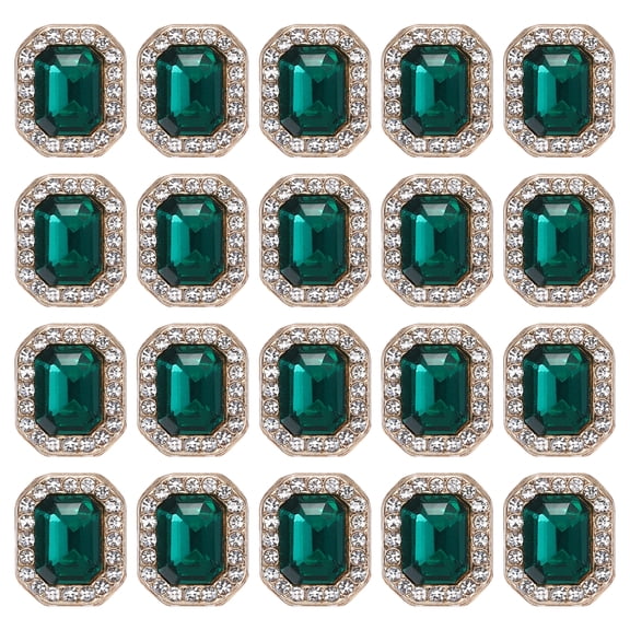 Uxcell 20pcs Rhinestone Buttons for Clothing, 0.5x0.4"(12x10mm) Rectangle Crystal Buttons Diamond Flowers Embellishments Sew on Bulk for Crafts DIY Sewing Jewelry Making, Green