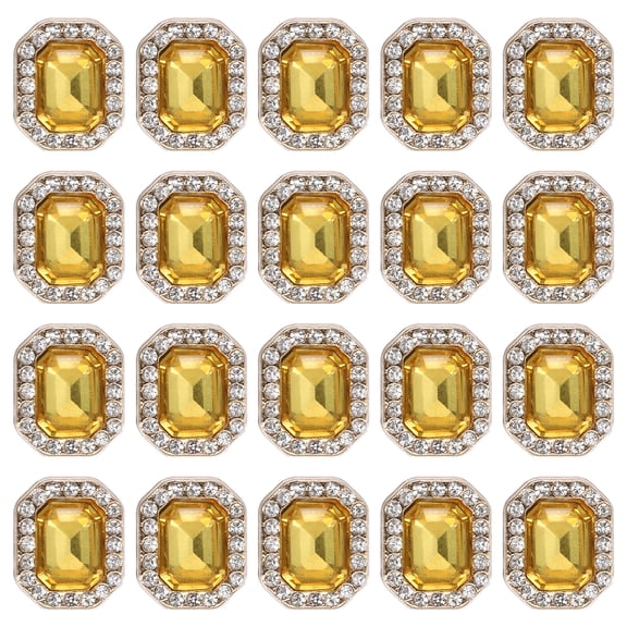 Uxcell 20pcs Rhinestone Buttons for Clothing, 0.5x0.4"(12x10mm) Rectangle Crystal Buttons Diamond Flowers Embellishments Sew on Bulk for Crafts DIY Sewing Jewelry Making, Yellow