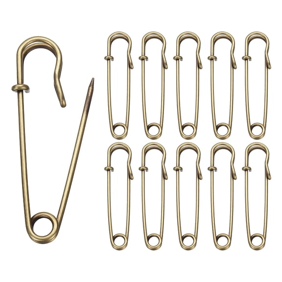 Uxcell 20pcs Safety Pins 2.48 Inch (63mm) Electroplated Steel Large Safety Pin Heavy Duty Sewing Safety Pins Bulk for Clothes Sewing Arts DIY Crafts, Bronze