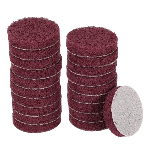 Uxcell 20pcs Scrubber Scouring Pads 500 Grits 2" Drill Power Brush Hoop and Loop Surface Conditioning Disc, Dark Red
