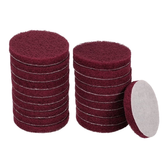 Uxcell 20pcs Scrubber Scouring Pads 500 Grits 3" Drill Power Brush Hoop and Loop Surface Conditioning Disc, Dark Red