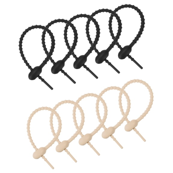 Uxcell 20pcs Silicone Cable Ties 7 Inch Zip Ties Twist Ties Cord Organizer for Cord Management Black & Light Brown