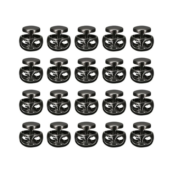 Uxcell 20pcs Spring Cord Lock Metal Cord Stopper Fastener Double Hole Toggle Stopper for Drawstring, Black