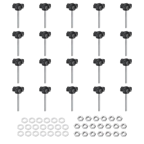 Uxcell 20pcs Star Clamping Knobs with Nuts Washers M4 x 40mm Zinc Plated Steel Stud 25mm 6-Star Head Threaded Stud Hand Knobs