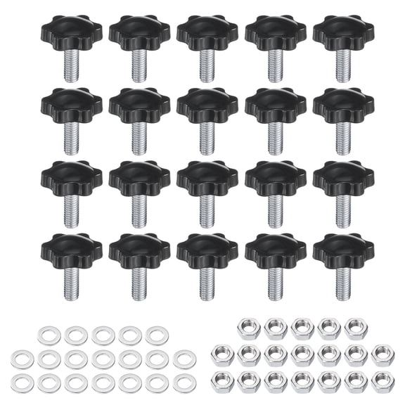 Uxcell 20pcs Star Clamping Knobs with Nuts Washers M8 x 20mm Zinc Plated Steel Stud 32mm 6-Star Head Threaded Stud Hand Knobs