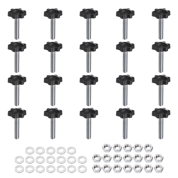 Uxcell 20pcs Star Clamping Knobs with Nuts Washers M8 x 40mm Zinc Plated Steel Stud 32mm 6-Star Head Threaded Stud Hand Knobs