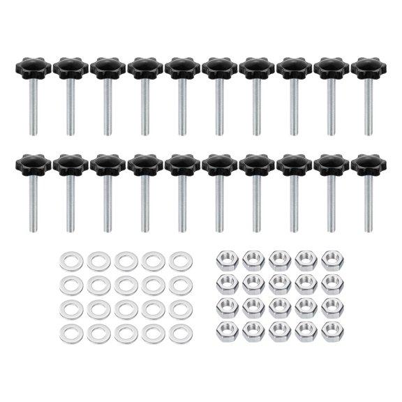 Uxcell 20pcs Star Clamping Knobs with Nuts Washers M8 x 60mm Zinc Plated Steel Stud 32mm 6-Star Head Threaded Stud Hand Knobs