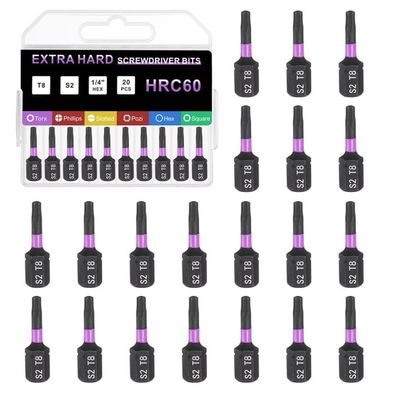 Uxcell 20pcs TT8 Torx Screwdriver Bit 1/4" Hex Shank 25mm/1" Length Magnetic Star 6 Point Head Hex Bits S2 Steel Screw Driver Bit with Hole for Impact Electric Screw Driver Power Tools