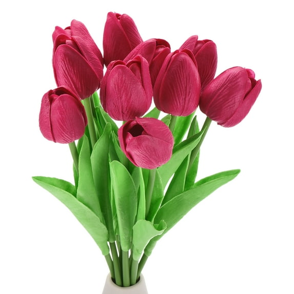 Uxcell 20pcs Tulips Artificial Flowers, Artificial Flowers Fake Tulip Stems Real Touch for Decoration (Deep Red)