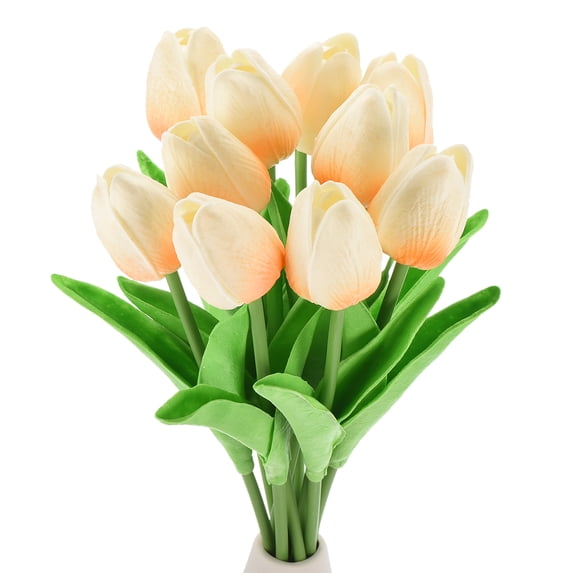 Uxcell 20pcs Tulips Artificial Flowers, Artificial Flowers Fake Tulip Stems Real Touch for Decoration (Light Champagne)