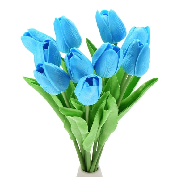 Uxcell 20pcs Tulips Artificial Flowers, Artificial Flowers Fake Tulip Stems Real Touch for Decoration (Sky Blue)