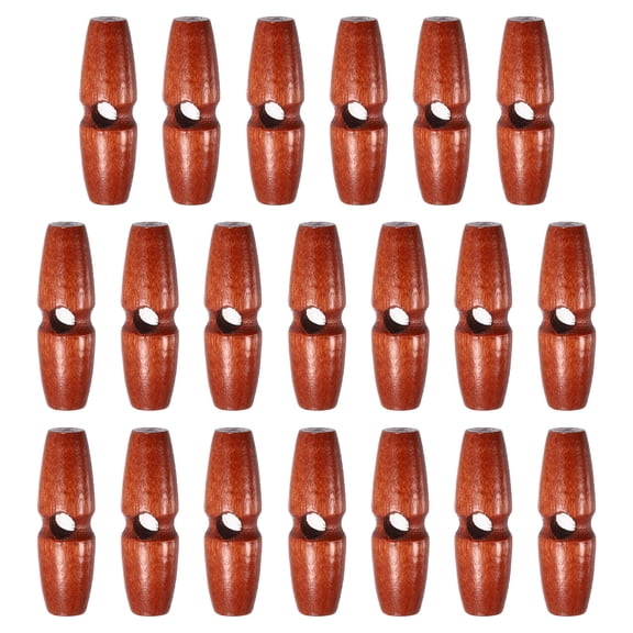 Uxcell 20pcs Wooden Toggle Buttons 35mm / 1.4" Single Hole Wood Olive Horn Sewing Buttons for Coat Sweaters Clothing DIY Craft, Red Coffee