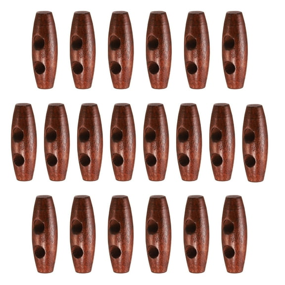 Uxcell 20pcs Wooden Toggle Buttons, Olive Wood Sewing Buttons, 35mm / 1.4-Inch Horn Oval 2-Hole Wood Buttons for Coat, Sweaters, Clothing, Maroon