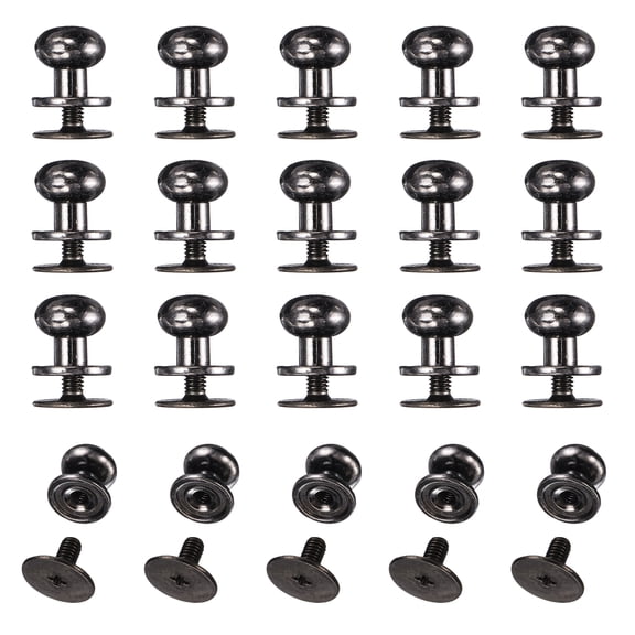Uxcell 20set Round Head Button Stud Screw 10mm Zinc Alloy Chicago Screws Button Stud Rivets for Leather DIY Craft Leather Belt Wallet Handbag Repairs Decoration, Gun Black
