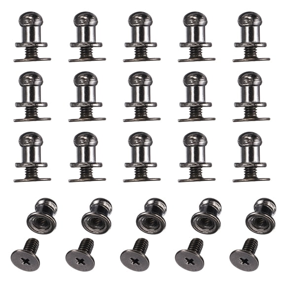 Uxcell 20set Round Head Button Stud Screw 6mm Zinc Alloy Chicago Screws Button Stud Rivets for Leather DIY Craft Leather Belt Wallet Handbag Repairs Decoration, Gunmetal