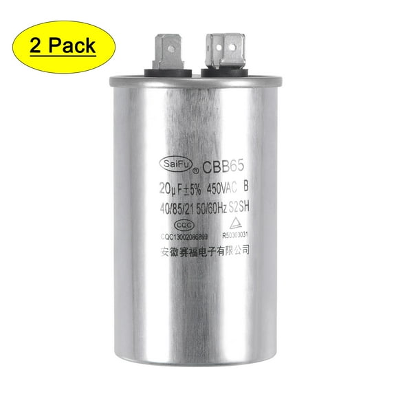Uxcell 20uF 450V AC Aluminum Case with Terminal Round CBB65 Run Capacitor 2 Pack