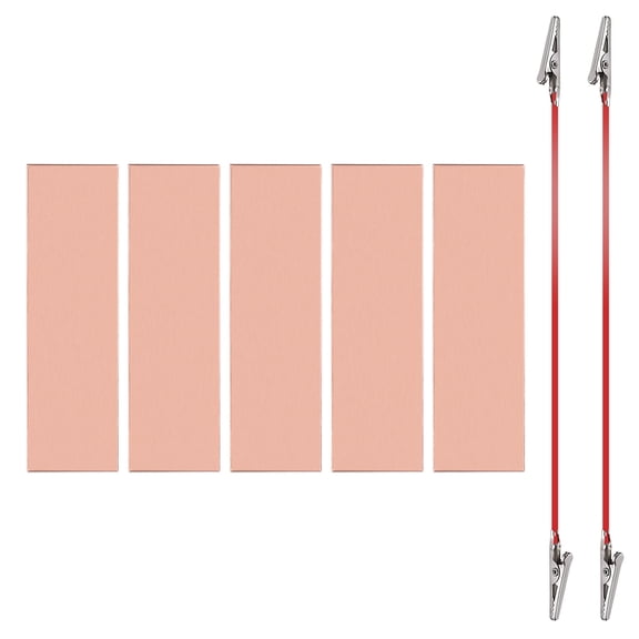 Uxcell 20x150mm Copper Anode Sheet, 5 Pack Pure Copper Strip (99.995% Pure) 1mm Thick Plate Electrode Set with Alligator Clips Cables for Electroplating Plating Experiment