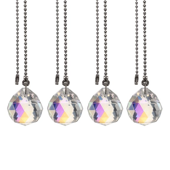 Uxcell 21.5" Crystal Ceiling Fan Pull Chain, 4pcs Table Lamp Bead Ball Chain Extension Cord with Pendant Polygon Shape