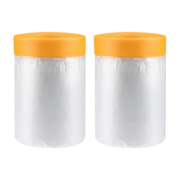 Uxcell 21.6 in x 65 ft Pre-Taped Masking Film with Medium-Tack Painters Tape for Painting Protection, 2 Rolls