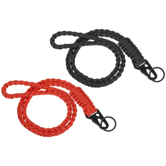 Uxcell 21.7" Paracord Neck Lanyard Keychain Braided Strong Lanyard with Clip and Key Ring Black Red 2 Pack